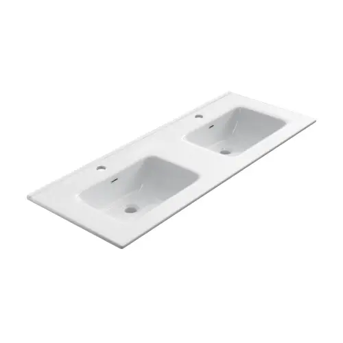 Keramische dubbele wastafel Milan 121x46cm wit Gereduceerde Prijs