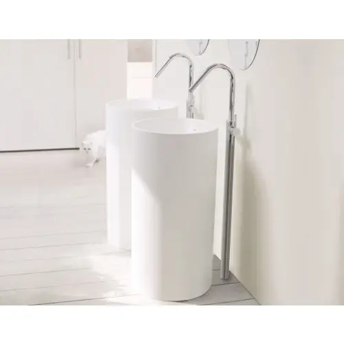 Vrijstaand Solid Surface Wastafel Tube 酶45x90cm mat wit - zonder kraangat Populair