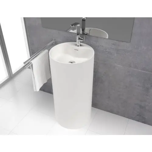 Uitverkoop Vrijstaand Solid Surface wastafel Tube 酶45x90cm mat wit - met kraangat