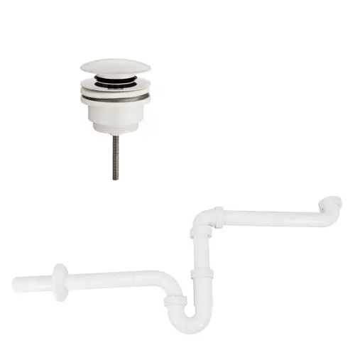 Ruimtebesparend sifon voor wastafel inclusief luxe click waste afvoerplug Clic-Clac 1录" mat wit Veilige Betaling