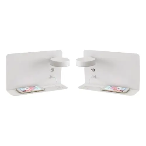 Hete Deal Set van 2 LED wandlampen met planchet, draaibare verlichting en usb aansluiting wit