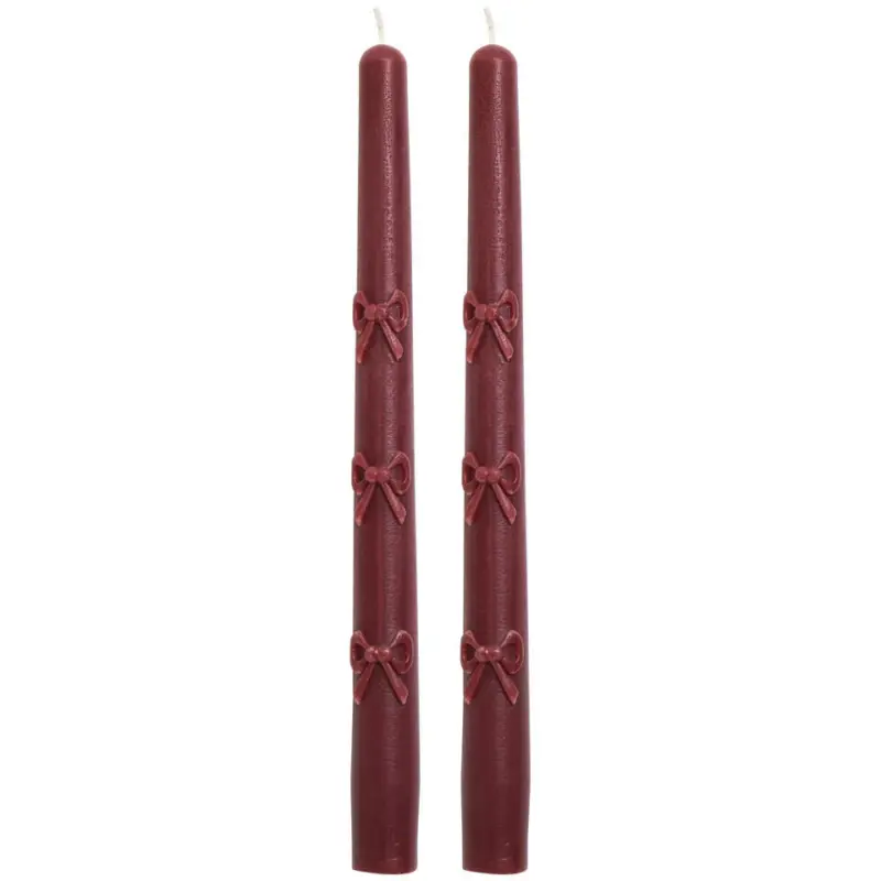 Dinerkaarsen Strikken Bordeaux - 2 Stuks Exclusieve Aanbieding