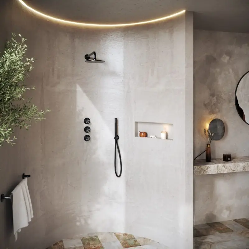 Speciale Aanbieding Complete thermostatische douche InBouwSet Archie met 2 stopkranen BGP PVD IBS33BGP