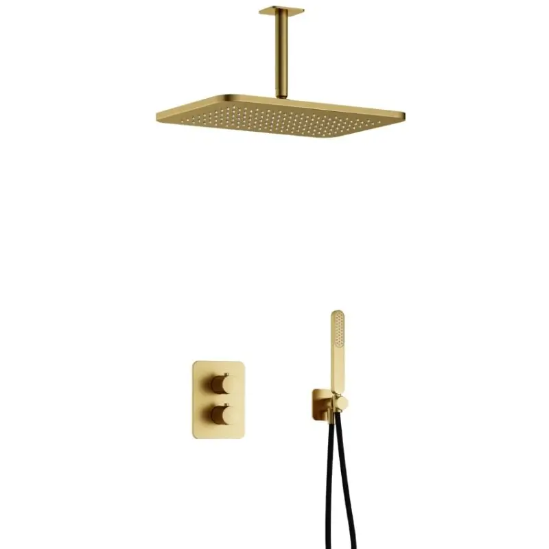Complete thermostatische douche InBouwSet Gal met 2-weg stop-omstel met Plafondbuis en GL106 BBP PVD IBS40ABBP25 Populair