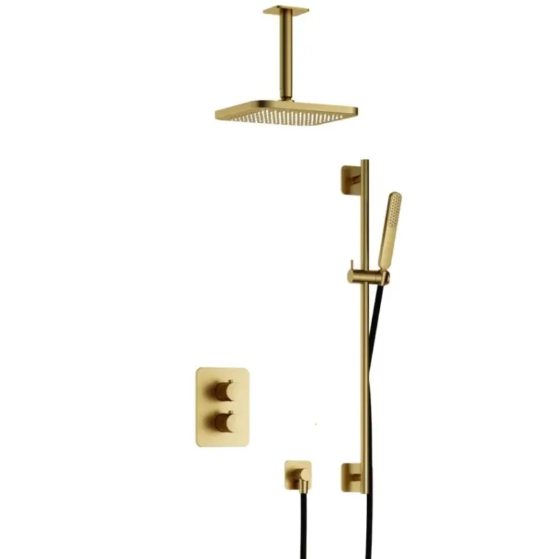 Complete thermostatische douche InBouwSet Gal met 2-weg stop-omstel met Plafondbuis en Glijstang BBP PVD IBS40ABBP27 Speciale Aanbieding