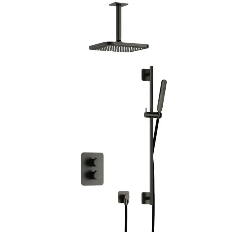 Superprijs Complete thermostatische douche InBouwSet Gal met 2-weg stop-omstel met Plafondbuis en Glijstang BGP PVD IBS40ABGP27