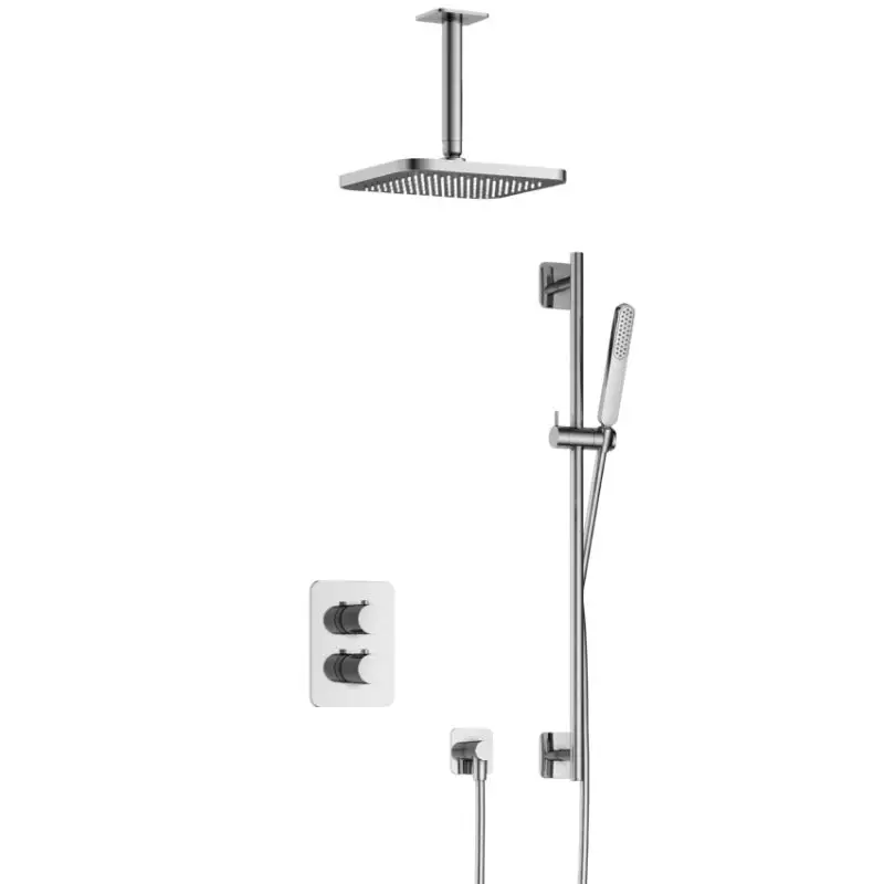 Finale Uitverkoop Complete thermostatische douche InBouwSet Gal met 2-weg stop-omstel met Plafondbuis en Glijstang CR IBS40ACR27