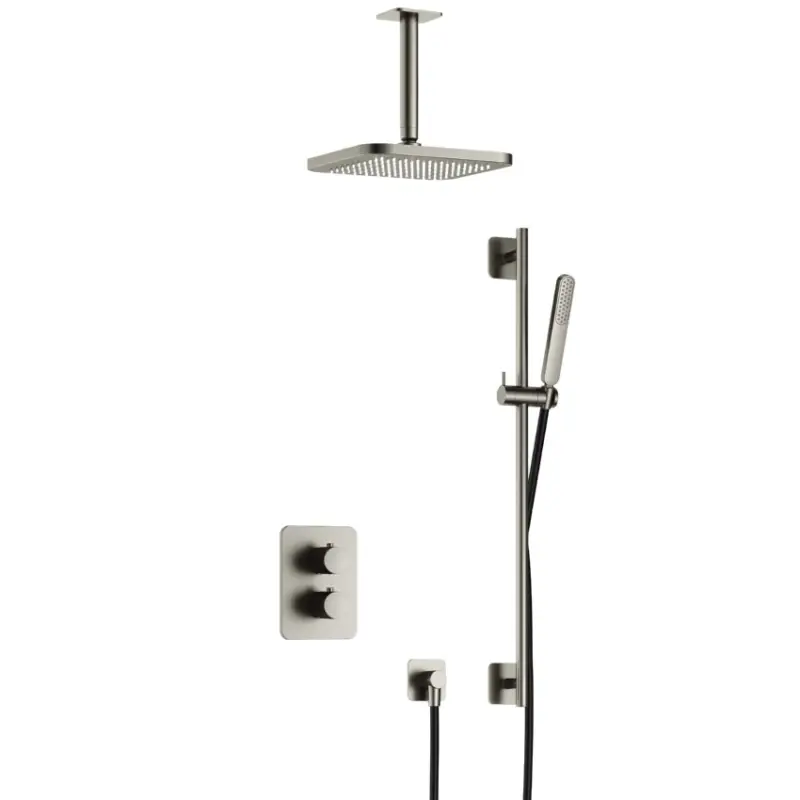 Superprijs Complete thermostatische douche InBouwSet Gal met 2-weg stop-omstel met Plafondbuis en Glijstang GNP PVD IBS40AGNP27