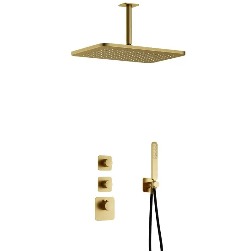 Populair Complete thermostatische High Flow douche InBouwSet Gal met 2 stopkranen met Plafondbuis en GL106 BBP PVD IBS40BBP25
