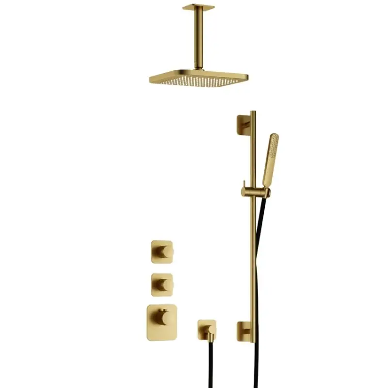 Rechtstreeks Van De Fabrikant Complete thermostatische High Flow douche InBouwSet Gal met 2 stopkranen met Plafondbuis en Glijstang BBP PVD IBS40BBP27