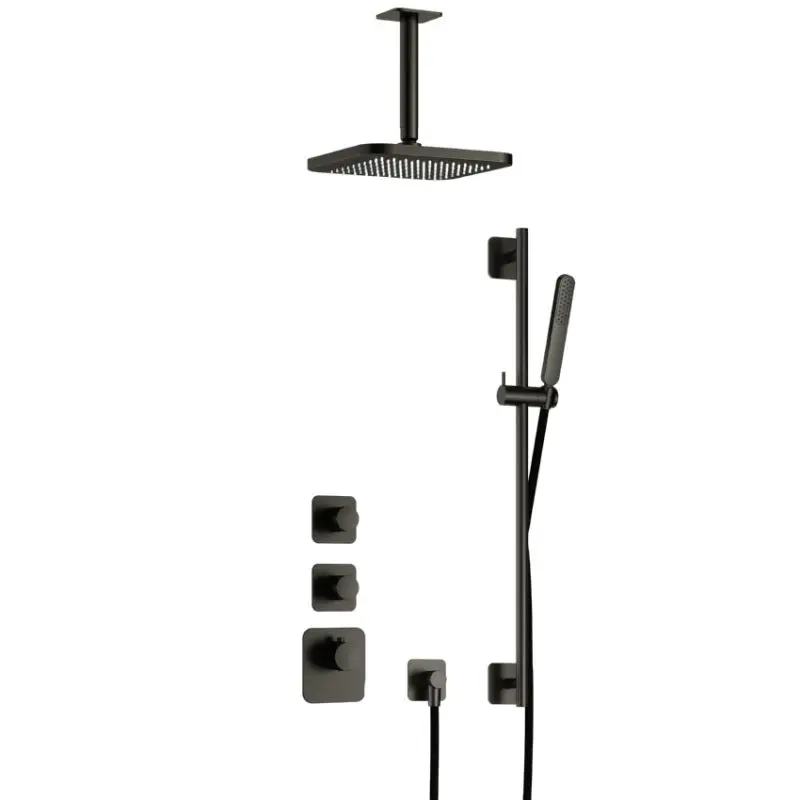 Laatste Versie Complete thermostatische High Flow douche InBouwSet Gal met 2 stopkranen met Plafondbuis en Glijstang BGP PVD IBS40BGP27