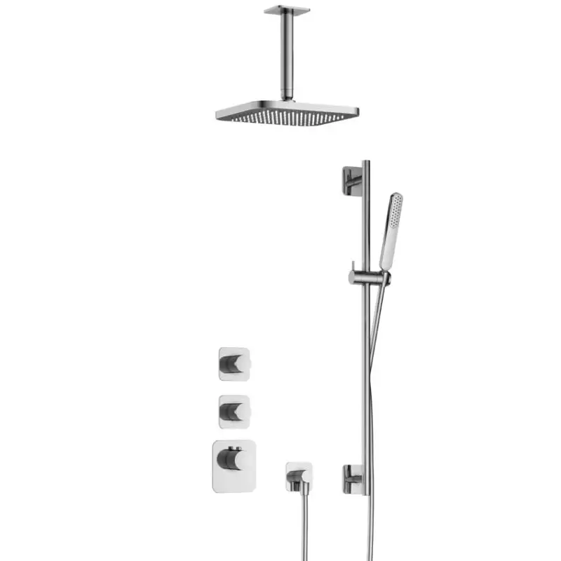 Complete thermostatische High Flow douche InBouwSet Gal met 2 stopkranen met Plafondbuis en Glijstang CR IBS40CR27 Aanbieding