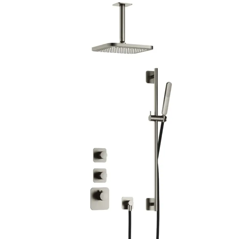 Complete thermostatische High Flow douche InBouwSet Gal met 2 stopkranen met Plafondbuis en Glijstang GNP PVD IBS40GNP27 Weekendaanbieding