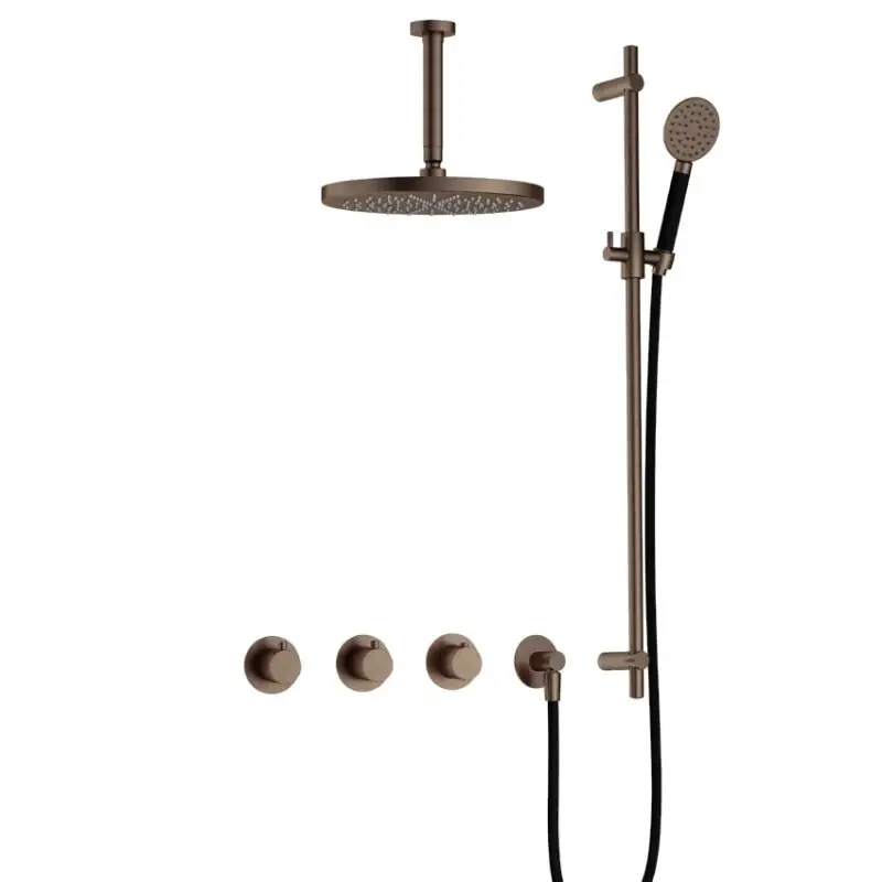 IBS CB7067 AB met 2 stopkranen met Ronde handdouche, Plafondbuis 15 cm, M106 en Glijstang IBS70AB1257 Express Levering
