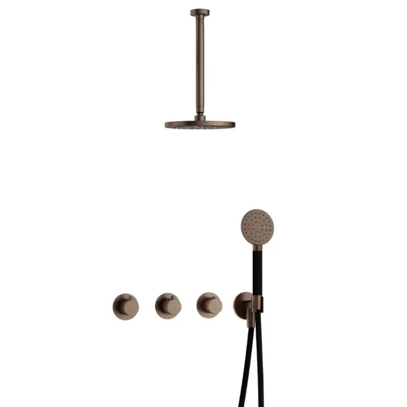 Beperkte Voorraad IBS CB7067 AB met 2 stopkranen met Ronde handdouche en Plafondbuis 30 cm IBS70AB13
