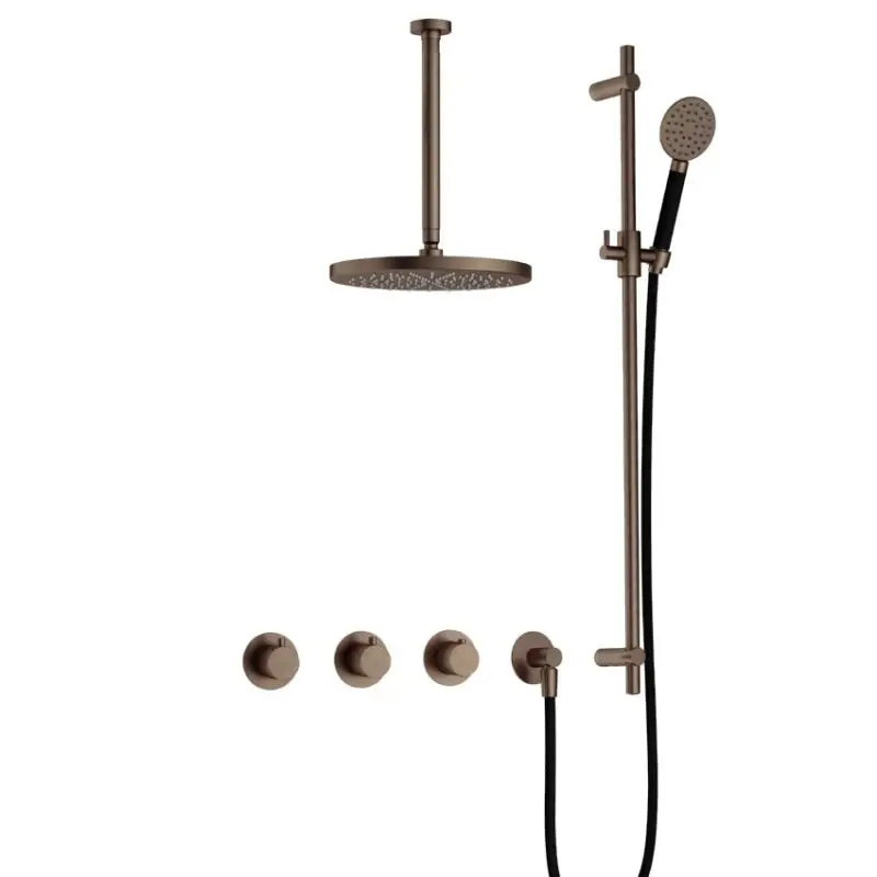 Finale Uitverkoop IBS CB7067 AB met 2 stopkranen met Ronde handdouche, Plafondbuis 30 cm, M106 en Glijstang IBS70AB1357