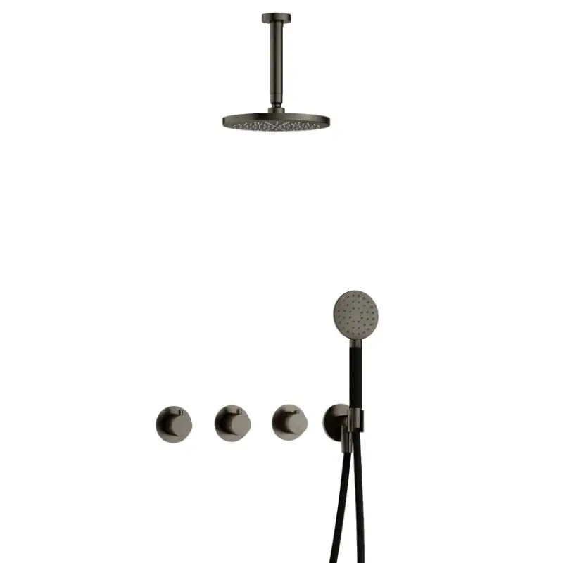 Uitverkoop IBS CB7067 AI met 2 stopkranen met Ronde handdouche en Plafondbuis 15 cm IBS70AI12