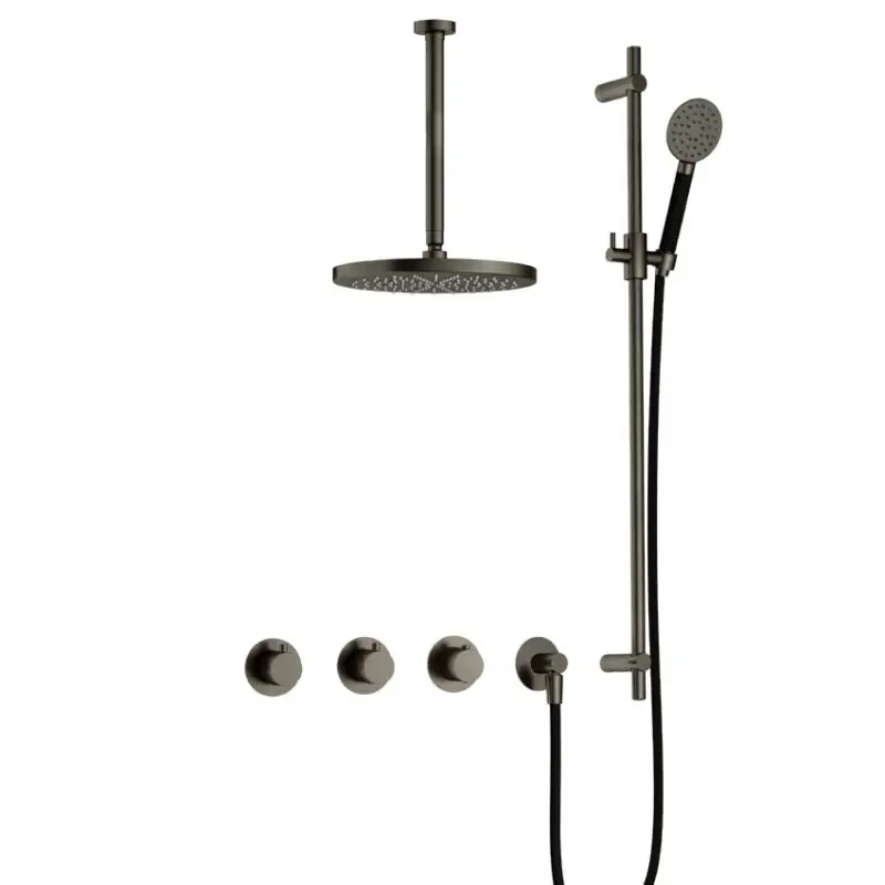 Alleen Vandaag IBS CB7067 AI met 2 stopkranen met Ronde handdouche, Plafondbuis 30 cm, M106 en Glijstang IBS70AI1357