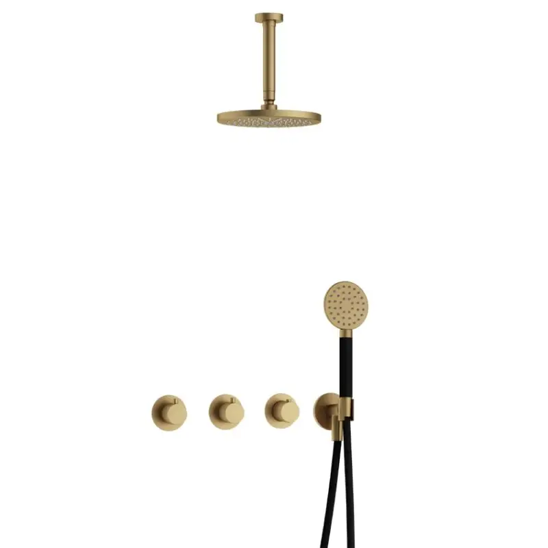 Korting IBS CB7067 BB met 2 stopkranen met Ronde handdouche en Plafondbuis 15 cm IBS70BB12