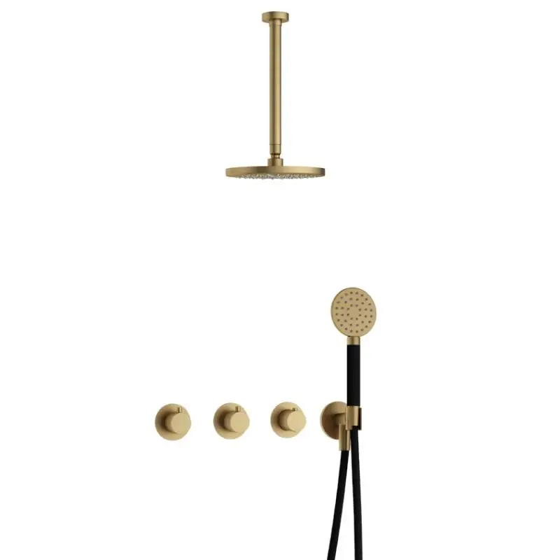 Bestseller IBS CB7067 BB met 2 stopkranen met Ronde handdouche en Plafondbuis 30 cm IBS70BB13