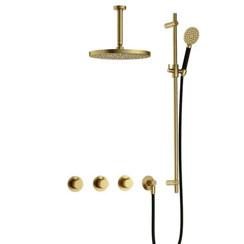 Rechtstreeks Van De Fabrikant IBS CB7067 BBP met 2 stopkranen met Ronde handdouche, Plafondbuis 15 cm, M106 en Glijstang IBS70BBP1257