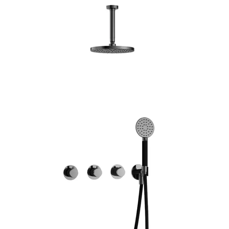 IBS CB7067 BK met 2 stopkranen met Ronde handdouche en Plafondbuis 15 cm IBS70BK12 Alleen Vandaag