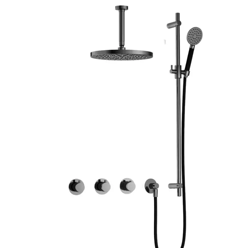 Snelle Levering IBS CB7067 BK met 2 stopkranen met Ronde handdouche, Plafondbuis 15 cm, M106 en Glijstang IBS70BK1257