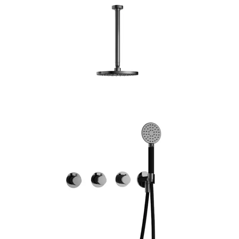 Koopje IBS CB7067 BK met 2 stopkranen met Ronde handdouche en Plafondbuis 30 cm IBS70BK13