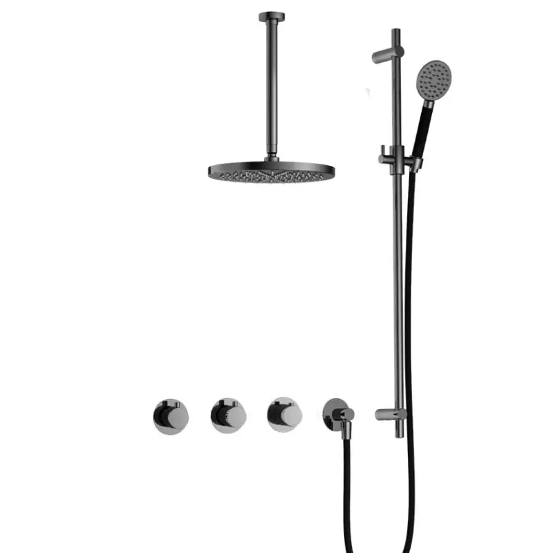 Lage Kosten IBS CB7067 BK met 2 stopkranen met Ronde handdouche, Plafondbuis 30 cm, M106 en Glijstang IBS70BK1357