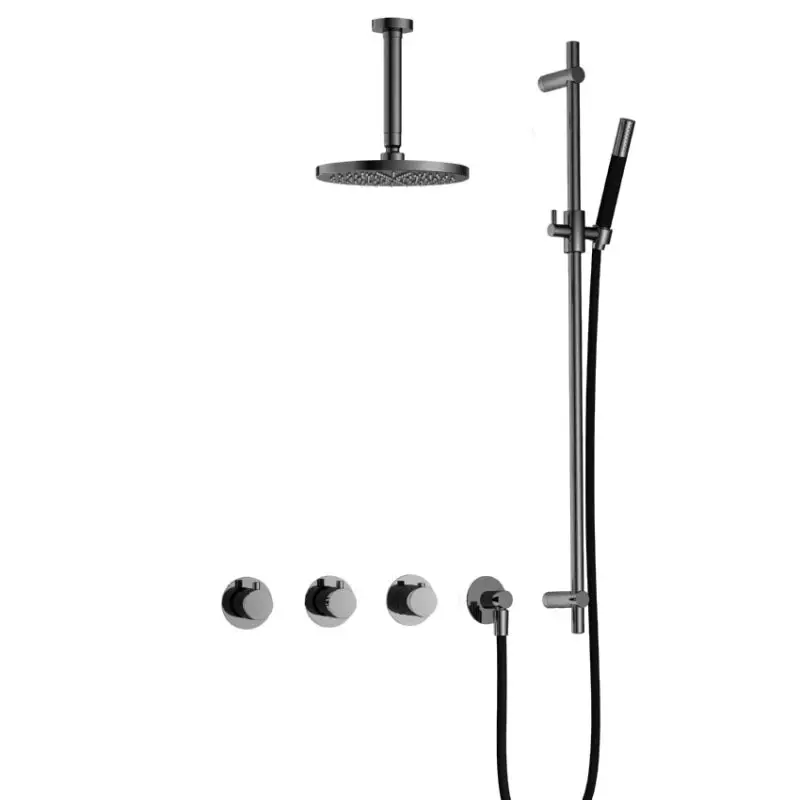 Beste Prijs IBS CB7067 BK met 2 stopkranen, Plafondbuis 15 cm en Glijstang IBS70BK27