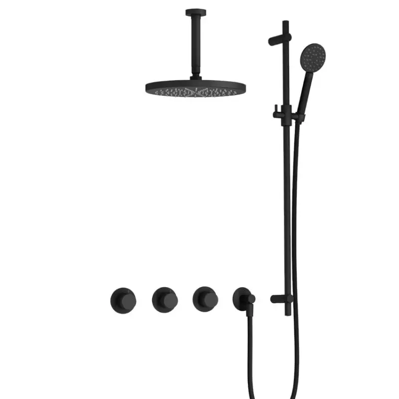 Goedkoop IBS CB7067 BL met 2 stopkranen met Ronde handdouche, Plafondbuis 15 cm, M106 en Glijstang IBS70BL1257