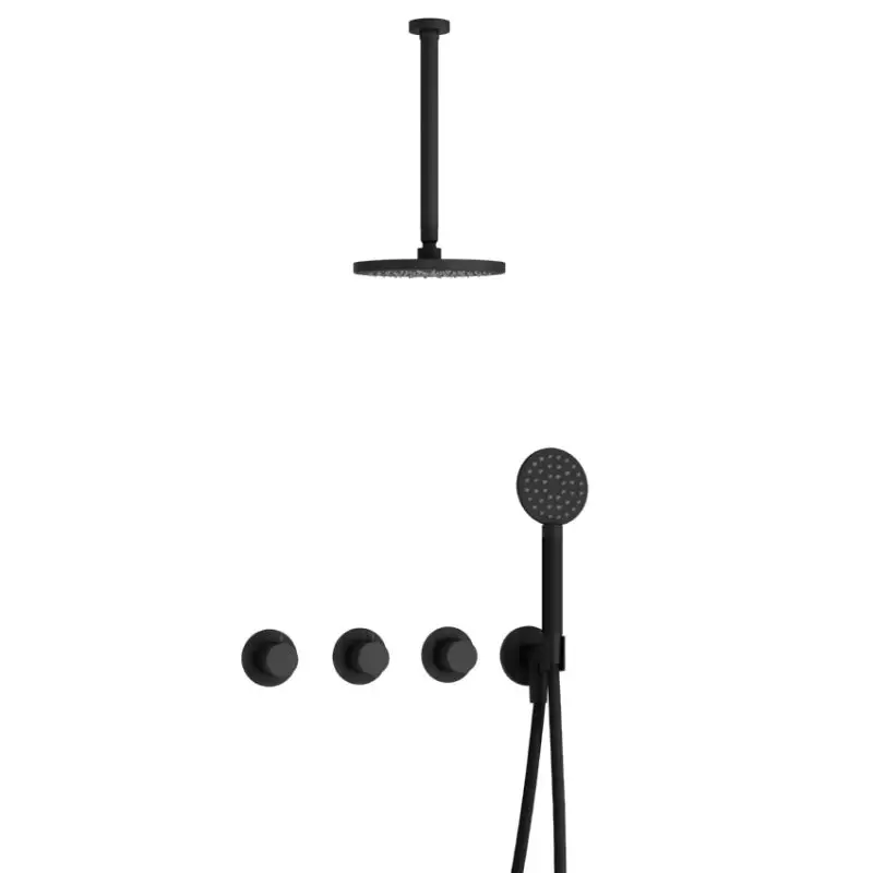Superprijs IBS CB7067 BL met 2 stopkranen met Ronde handdouche en Plafondbuis 30 cm IBS70BL13
