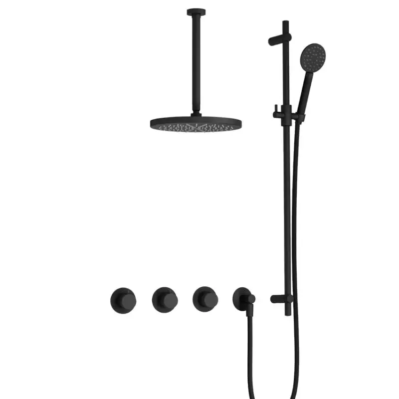 Merkproduct IBS CB7067 BL met 2 stopkranen met Ronde handdouche, Plafondbuis 30 cm, M106 en Glijstang IBS70BL1357
