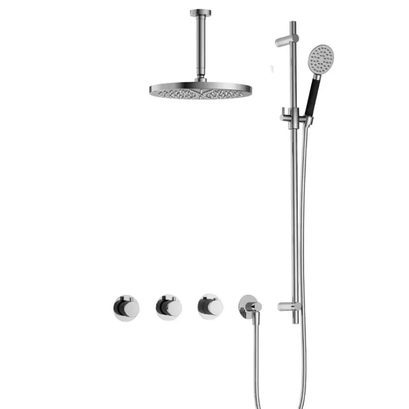 Voordeelprijs IBS CB7067 CR met 2 stopkranen met Ronde handdouche, Plafondbuis 15 cm, M106 en Glijstang IBS70CR1257