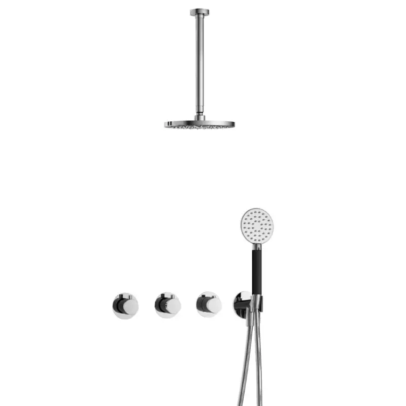 Koop Vandaag IBS CB7067 CR met 2 stopkranen met Ronde handdouche en Plafondbuis 30 cm IBS70CR13