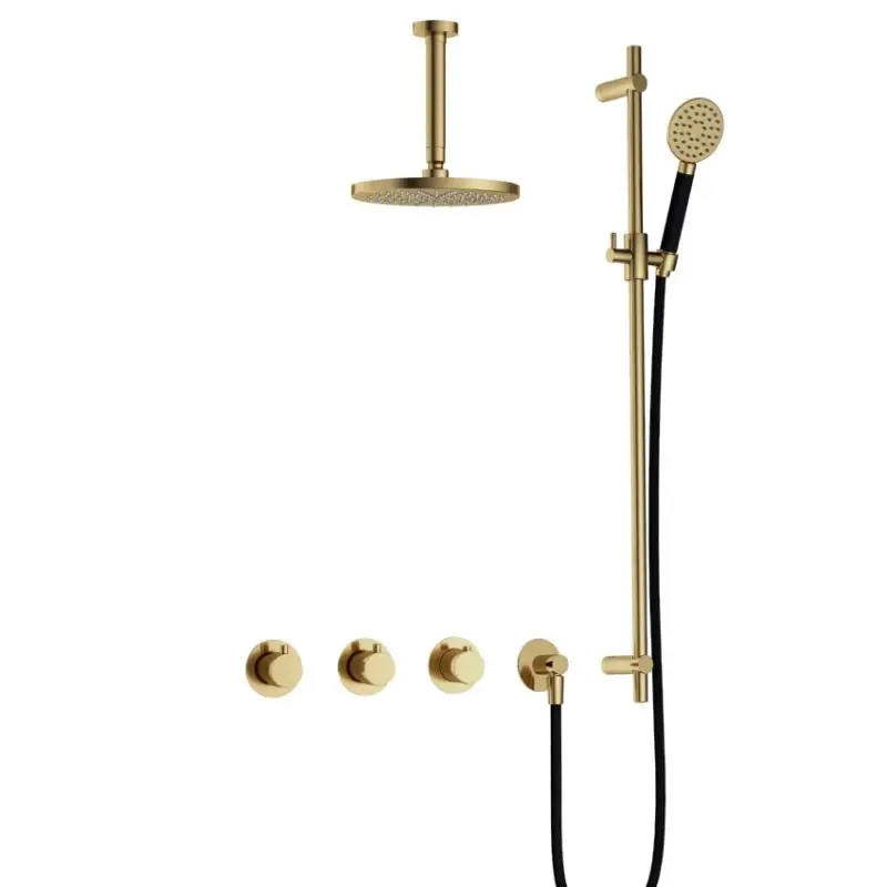 Nu Kopen IBS CB7067 NB met 2 stopkranen met Ronde handdouche, Plafondbuis 15 cm en Glijstang IBS70NB127