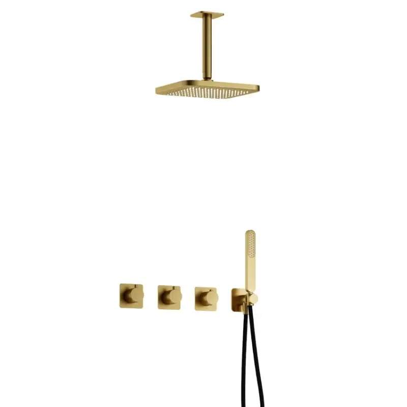 Complete thermostatische douche InBouwSet Gal met 2 stopkranen met Plafondbuis BBP PVD IBSGL70BBP2 Uitverkoop
