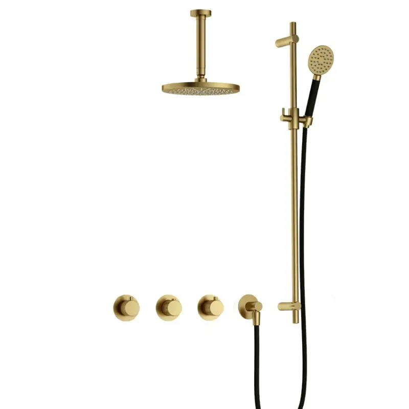 Seizoensaanbieding IBS CX7067 BBP PVD met 2 stopkranen met Ronde handdouche, Plafondbuis 15 cm en Glijstang IBSX70BBP127