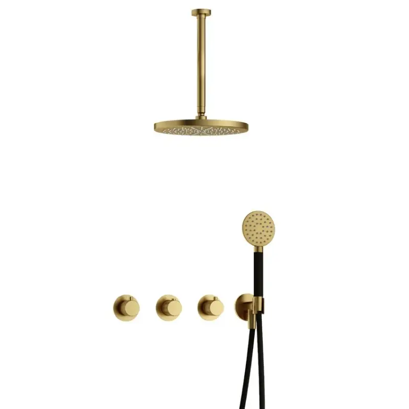 Express Levering IBS CX7067 BBP PVD met 2 stopkranen met Ronde handdouche, Plafondbuis 30 cm en M106 IBSX70BBP135