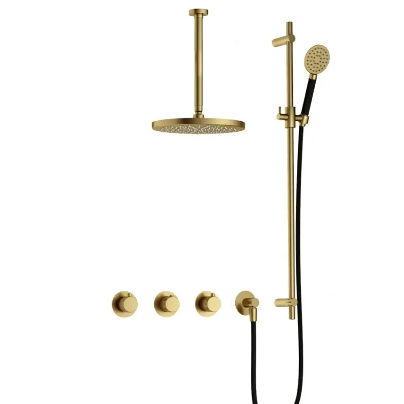 Gereduceerde Prijs IBS CX7067 BBP PVD met 2 stopkranen met Ronde handdouche, Plafondbuis 30 cm en Glijstang IBSX70BBP137