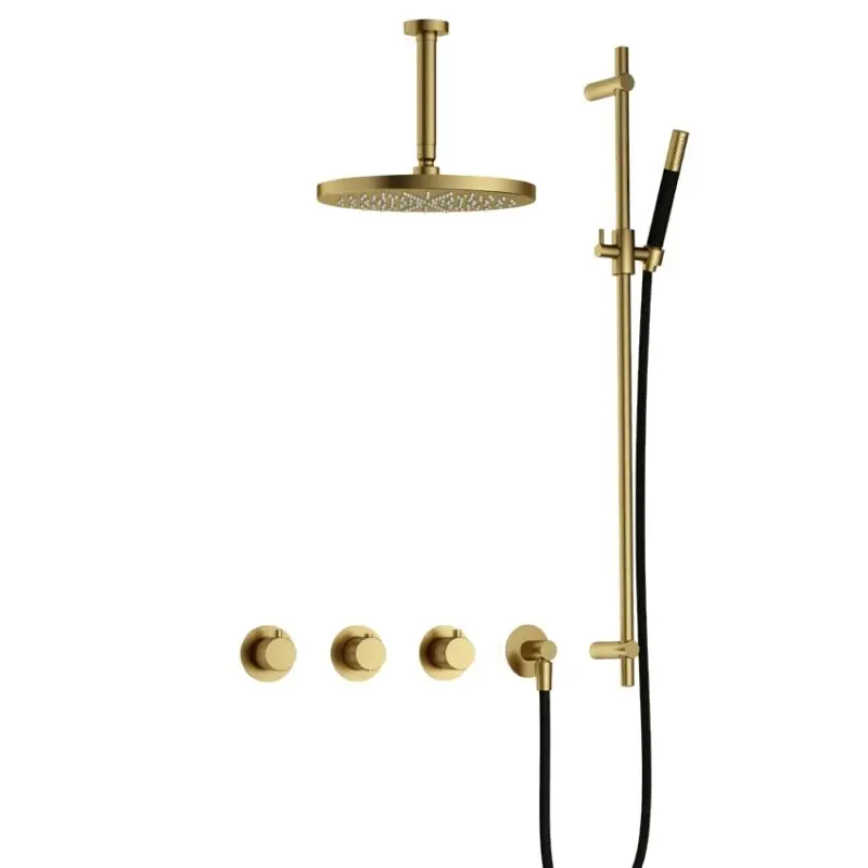 Bestel Nu IBS CX7067 BBP PVD met 2 stopkranen met Plafondbuis 15 cm, M106 en Glijstang IBSX70BBP257