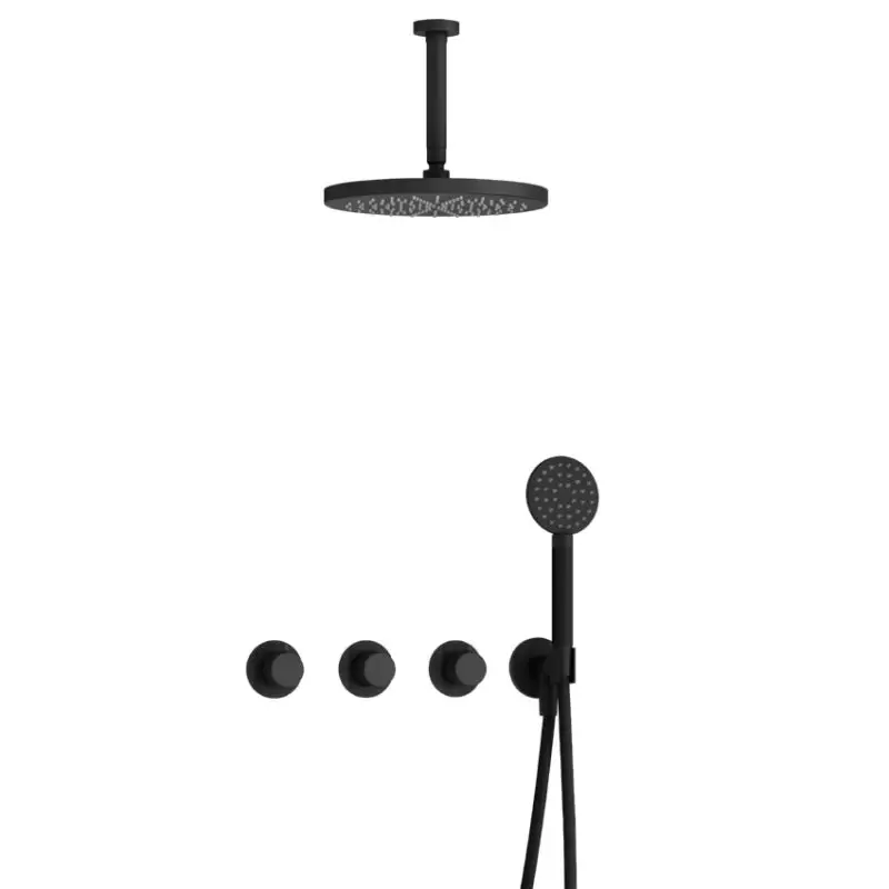IBS CX7067 BL met 2 stopkranen met Ronde handdouche, Plafondbuis 15 cm en M106 IBSX70BL125 Must-Have
