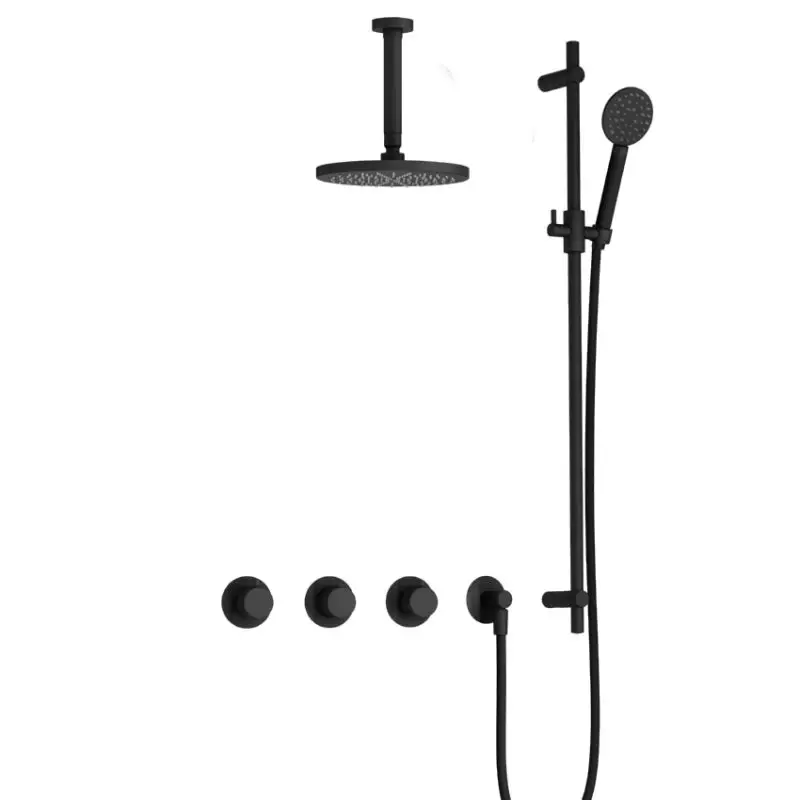 Must-Have IBS CX7067 BL met 2 stopkranen met Ronde handdouche, Plafondbuis 15 cm en Glijstang IBSX70BL127