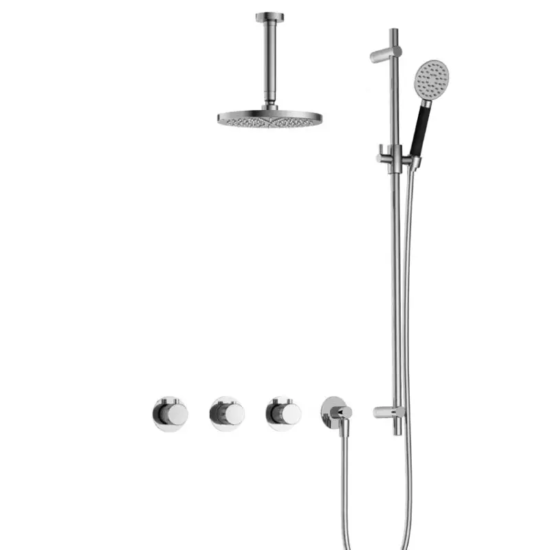 Bestel Nu IBS CX7067 CR met 2 stopkranen met Ronde handdouche, Plafondbuis 15 cm en Glijstang IBSX70CR127