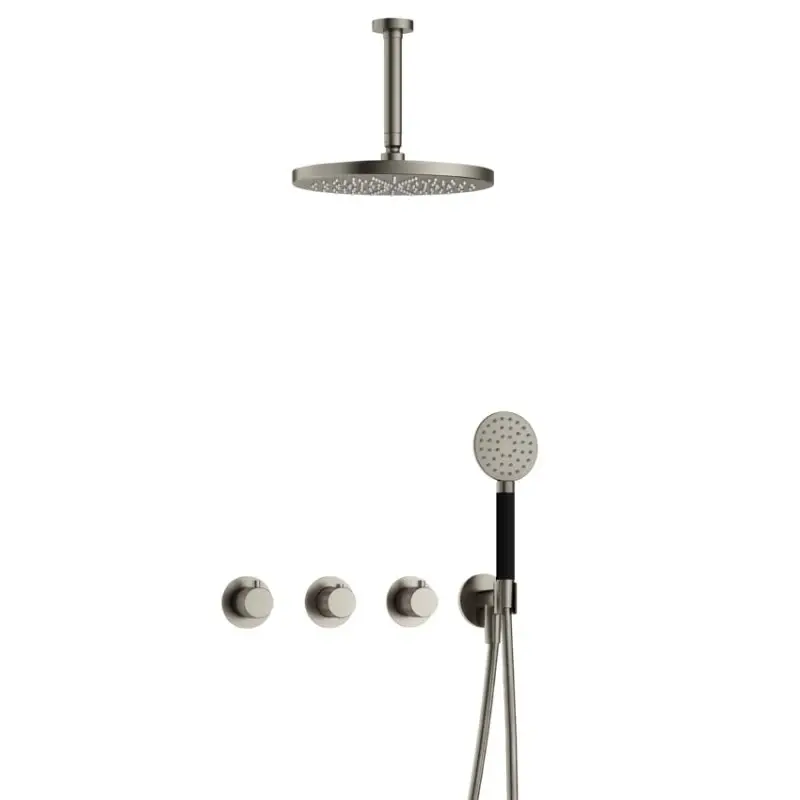 Uitverkoop IBS CX7067 GN met 2 stopkranen met Ronde handdouche, Plafondbuis 15 cm en M106 IBSX70GN125