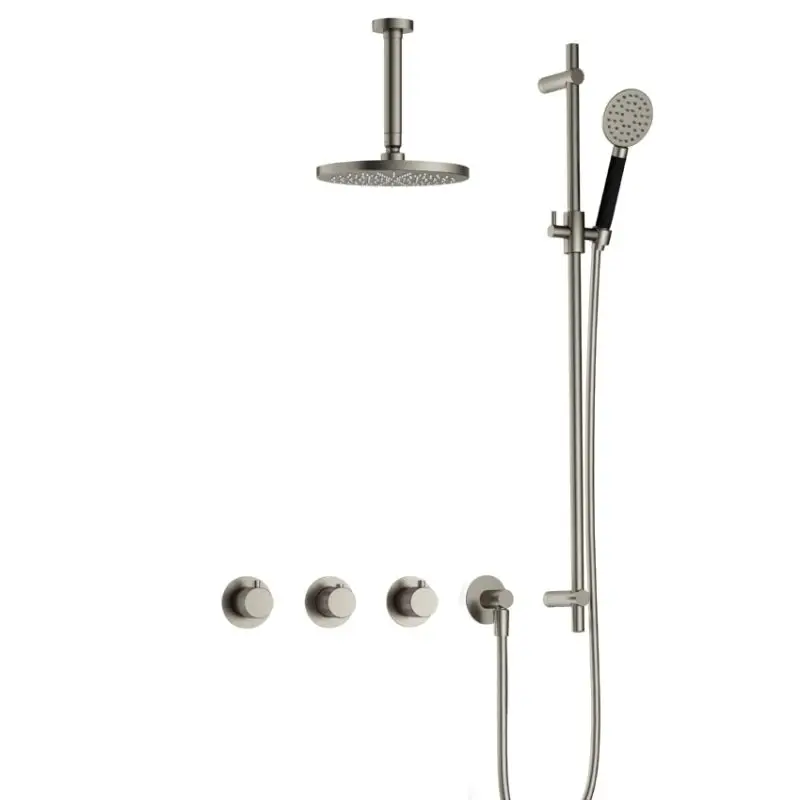 Goedkoop IBS CX7067 GN met 2 stopkranen met Ronde handdouche, Plafondbuis 15 cm en Glijstang IBSX70GN127