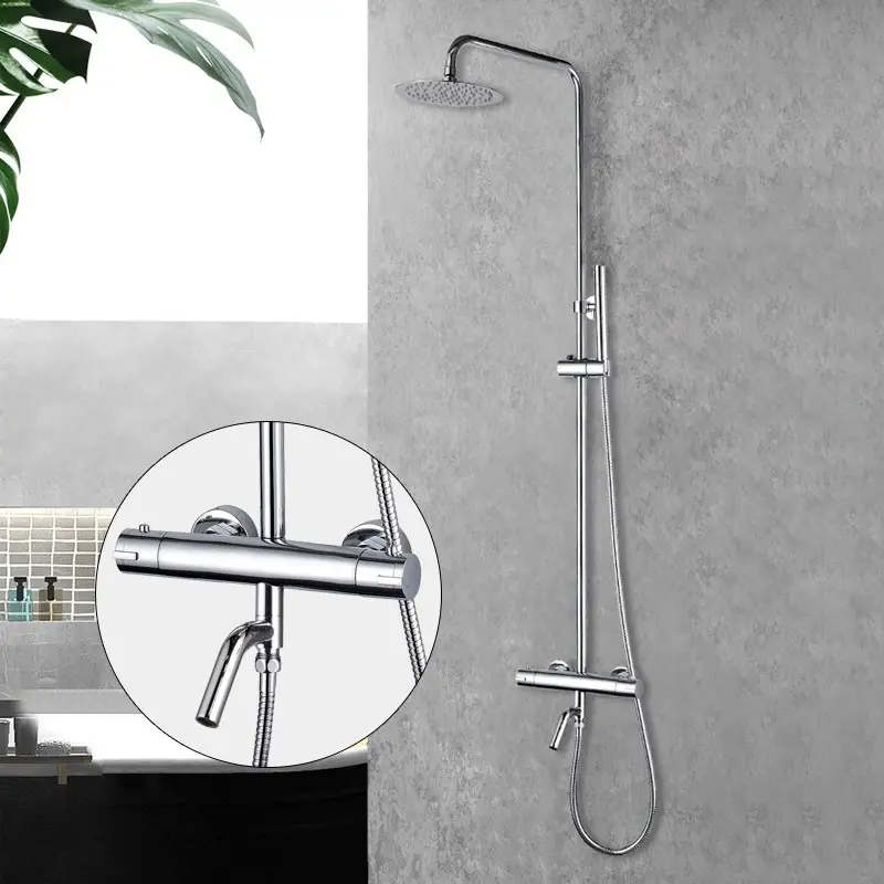 Caral eco thermostatische badmengkraan met regendoucheset opbouw chroom Betrouwbaar