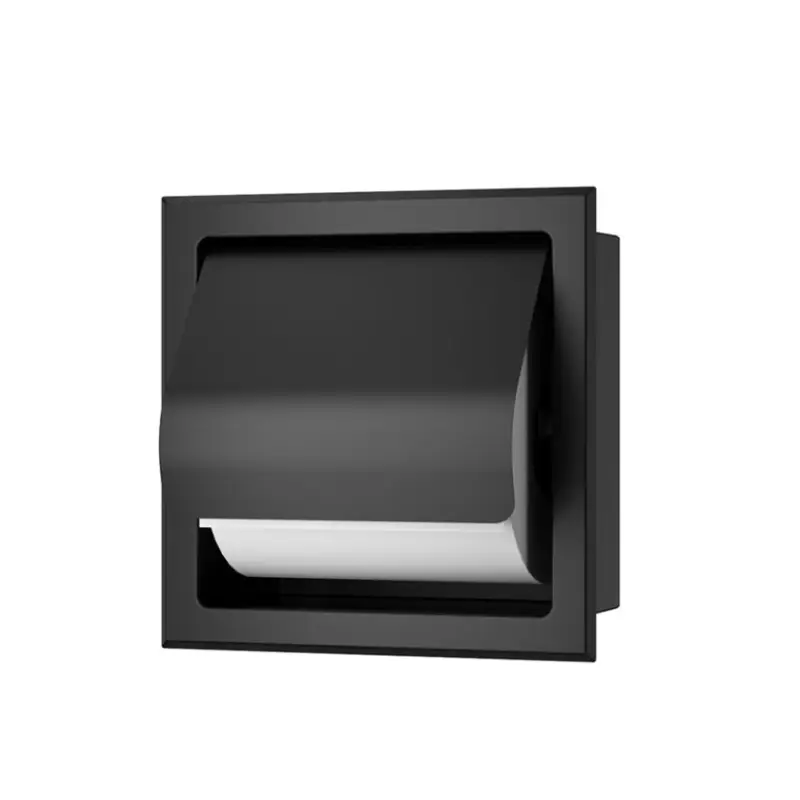 Premium Rocko toiletrolhouder met klep inbouw mat zwart
