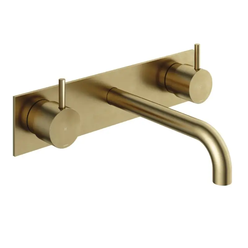 Gereduceerde Prijs Afbouwdeel – Inbouw wastafelmengkraan 3 gats met inbouwbrug en achterplaat en 18 cm uitloop BB – Living Colours vormen een Poetsbaar patina CB006TEXT18BB