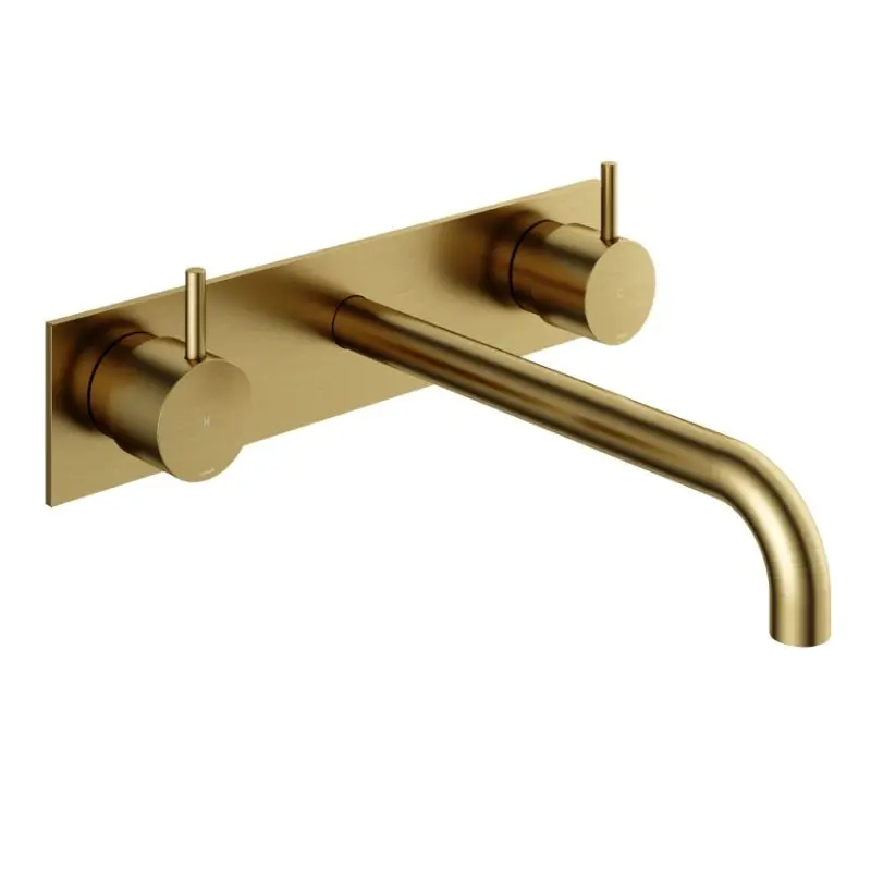 Afbouwdeel – Inbouw wastafelmengkraan 3 gats met inbouwbrug en achterplaat en 25 cm uitloop BBP PVD CB006TEXT25BBP Dagaanbieding
